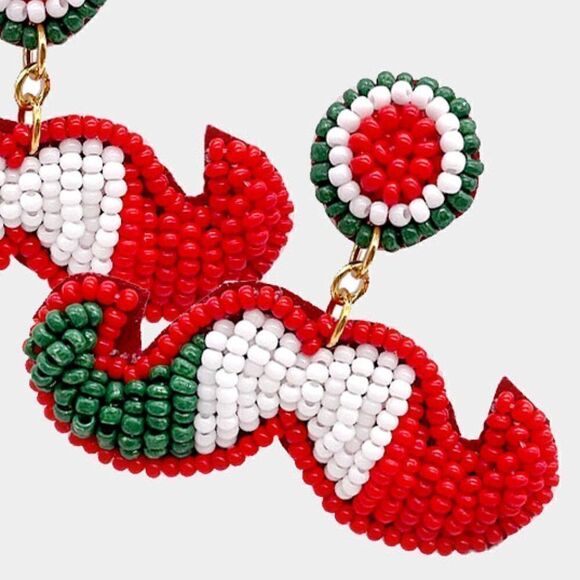 Mustache Seed Beaded Dangle Earrings - Picture 2 of 5